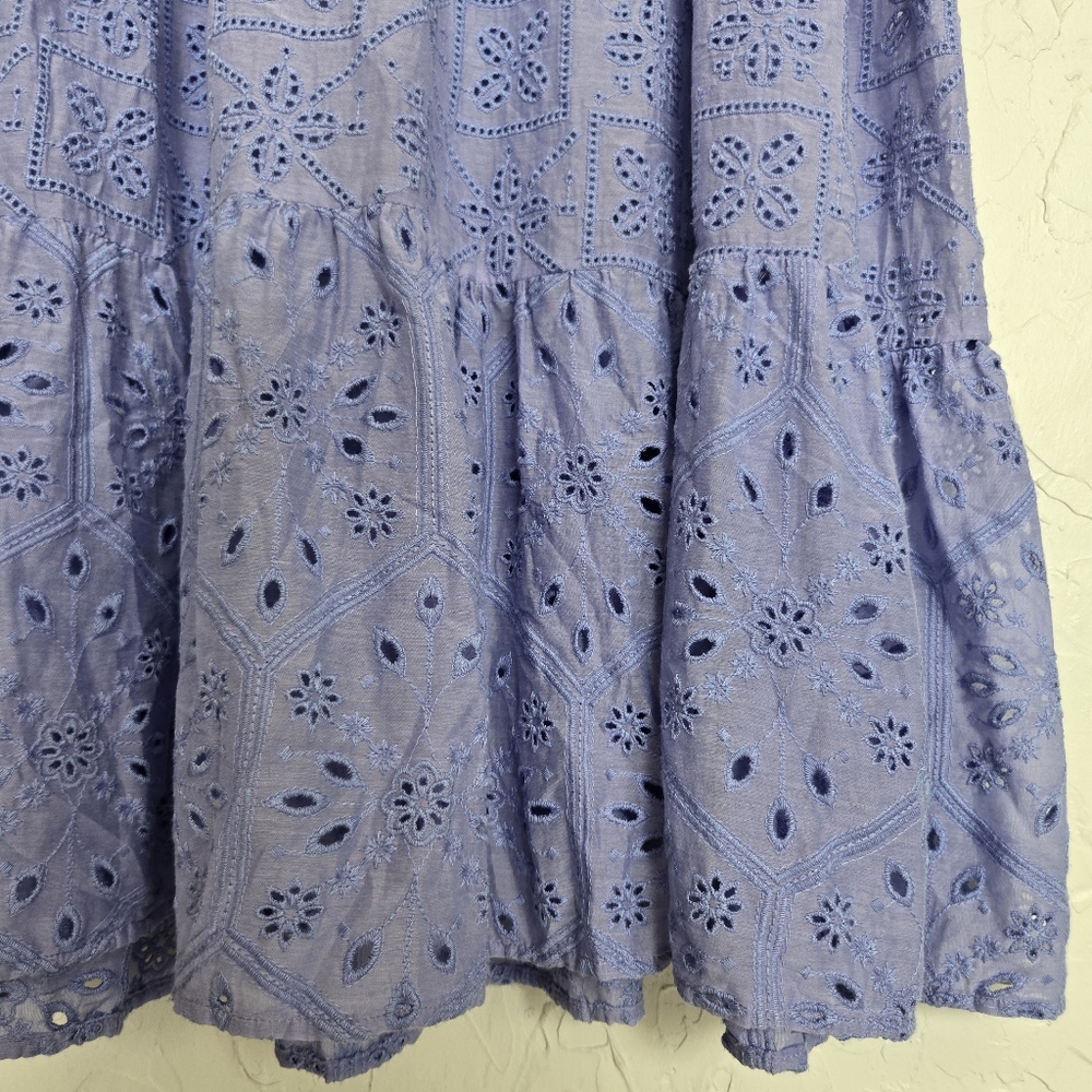 Johnny Was Boho Castillo Eyelet Periwinkle Purple Tiered Dress, XL - Picture 8 of 12